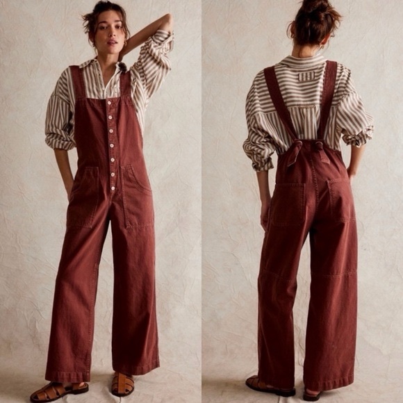 FREE PEOPLE Overalls Fields Of Flowers Wide Leg Overalls Jumpsuit We The Free - Picture 3 of 6